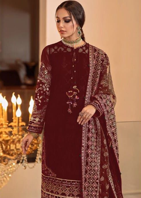 BAROQUE – Organza Embroidered 3-Piece Suit ( RED)