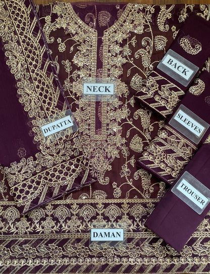 ASIM JOFA – Chiffon Unstitched 3-Piece Suit (MAROON)