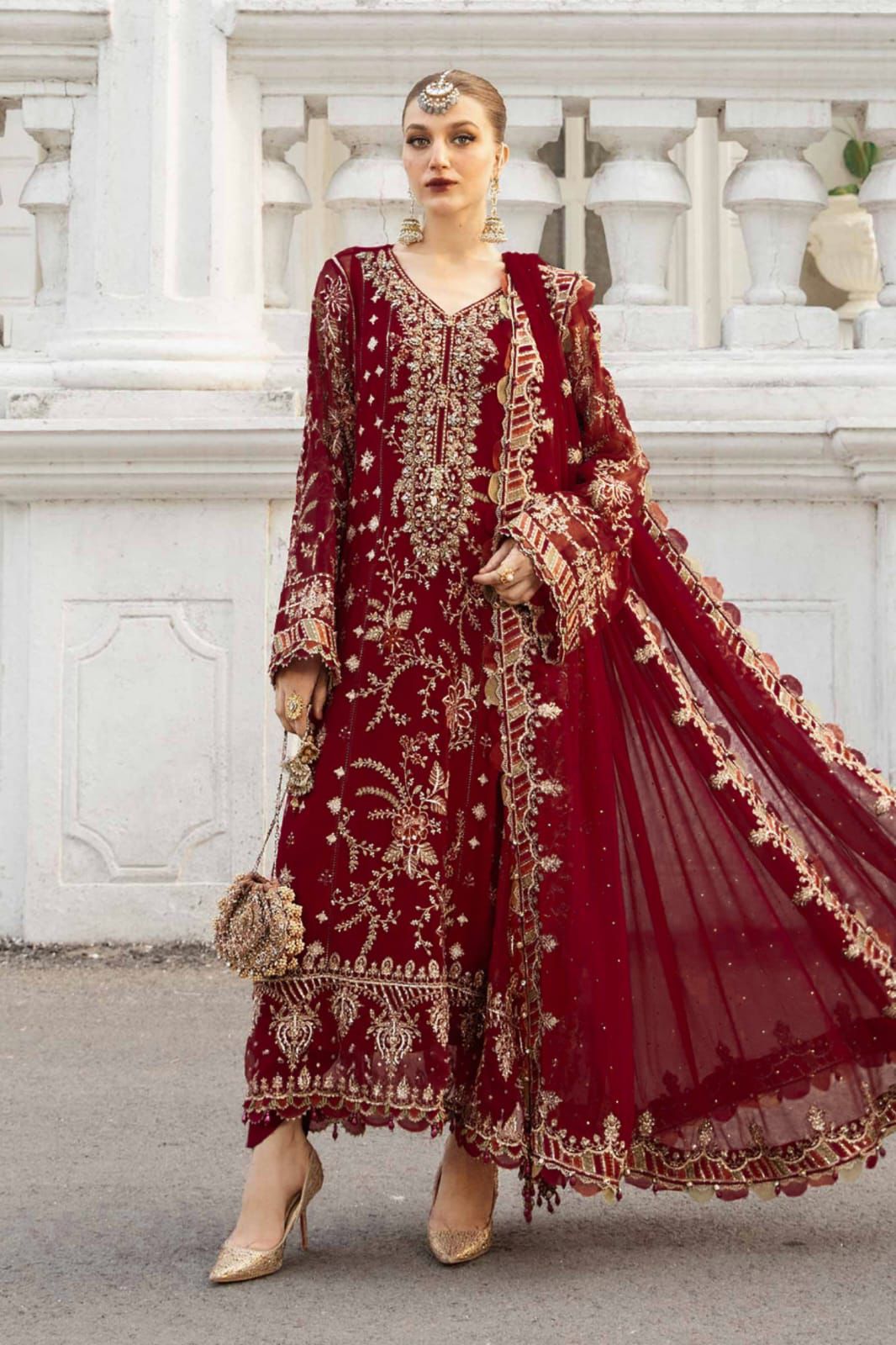Maria.B 3-Piece Unstitched Suit (MAROON)