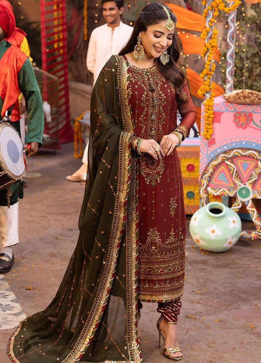 Asim Jofa Chiffon Embroidered Replica (RED)