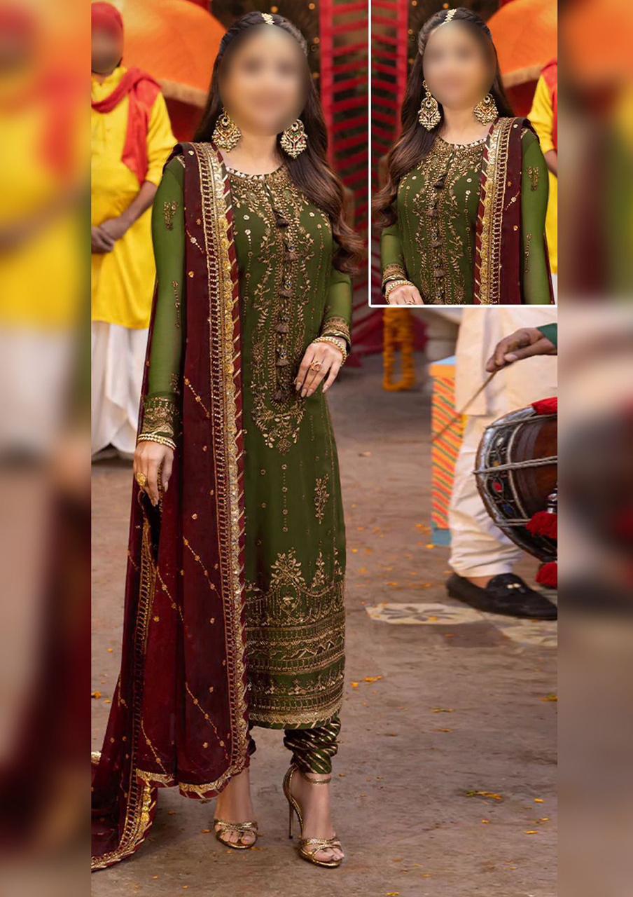 Asim Jofa Chiffon Embroidered Replica (GREEN)