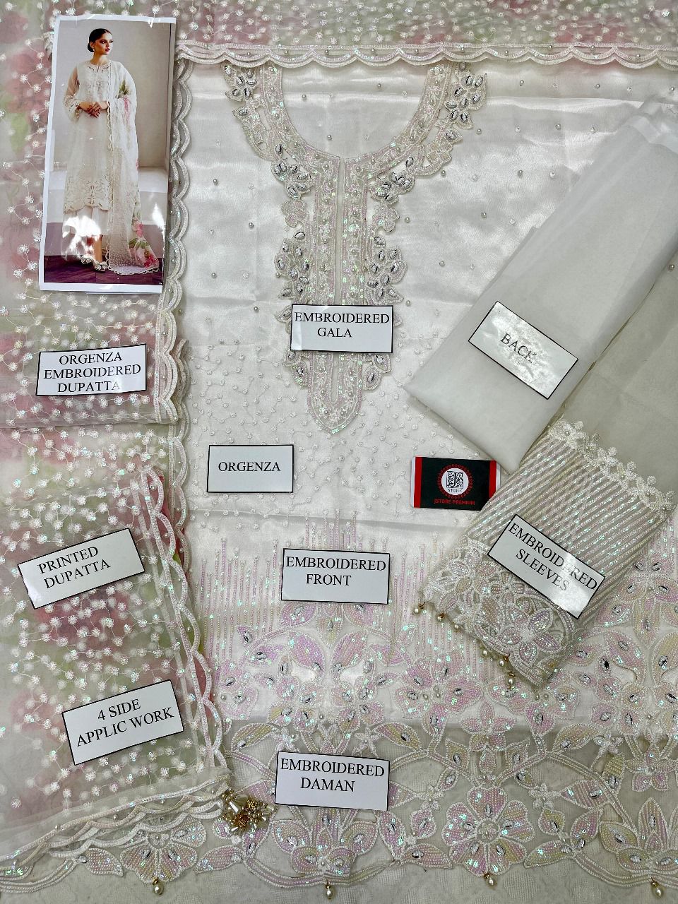 Baroque Organza 3-Piece Suit (WHITE)