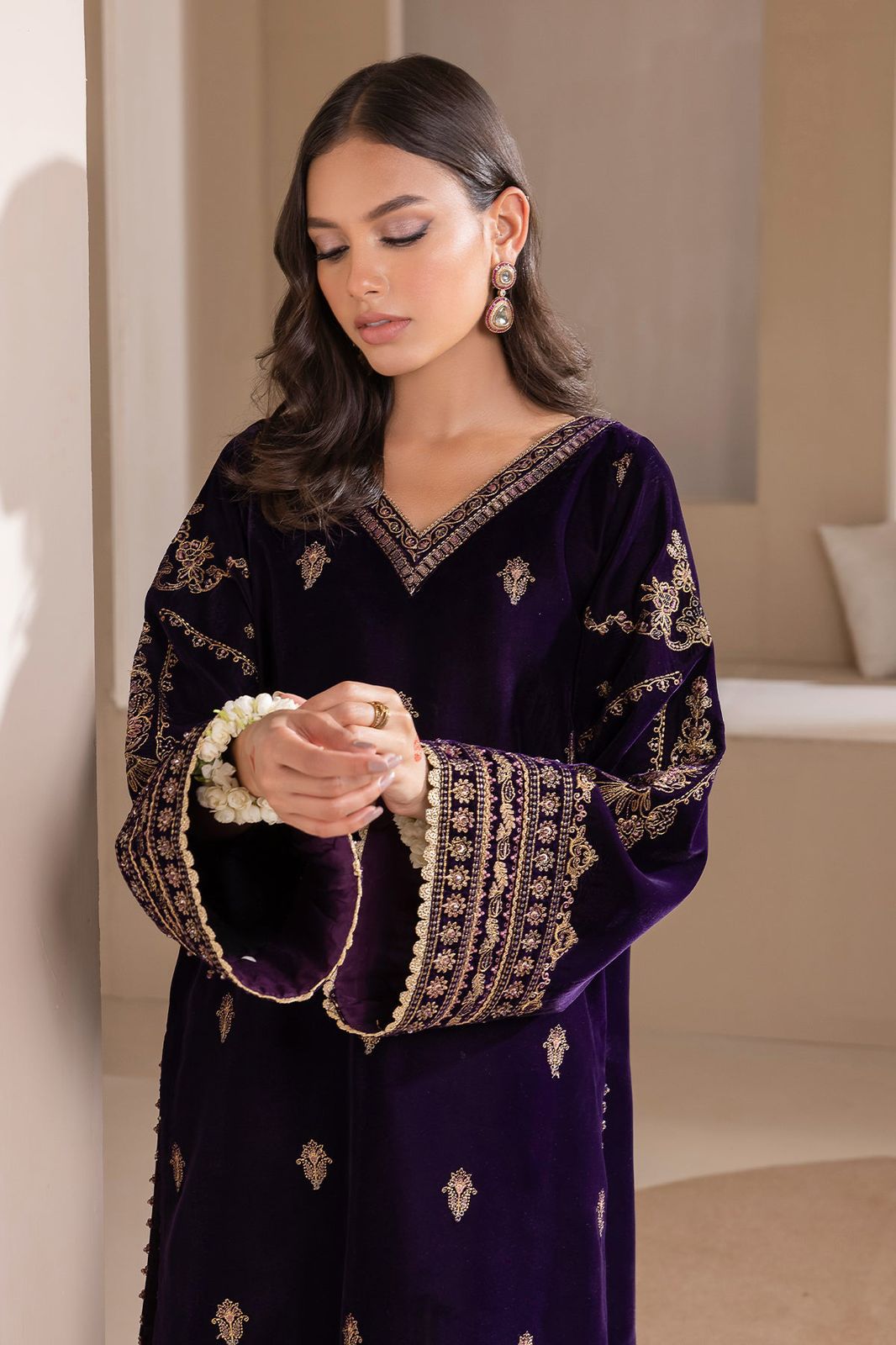 Baroque Purple Velvet Micron Embroidered Unstitched Replica