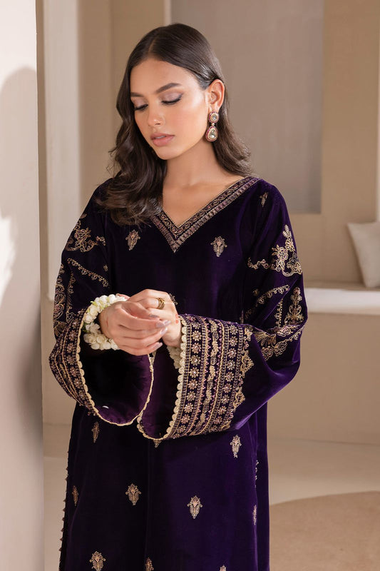 Baroque Purple Velvet Micron Embroidered Unstitched Replica