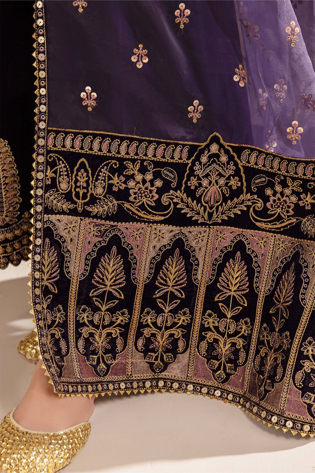 Baroque Purple Velvet Micron Embroidered Unstitched Replica