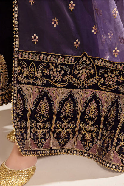 Baroque Purple Velvet Micron Embroidered Unstitched Replica