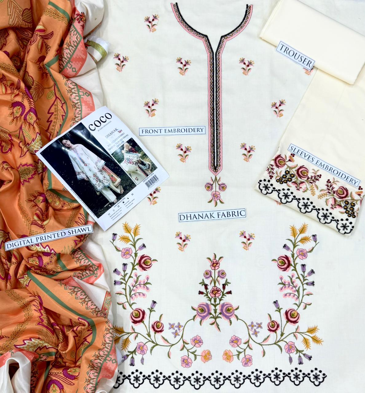 Dhanak 3 Piece Embroidered Suit (Article 10)